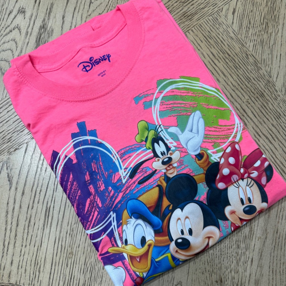 Disney Women Medium Pink Florida 2023 Mickey Minnie Donald Goofy Graphic T Shirt